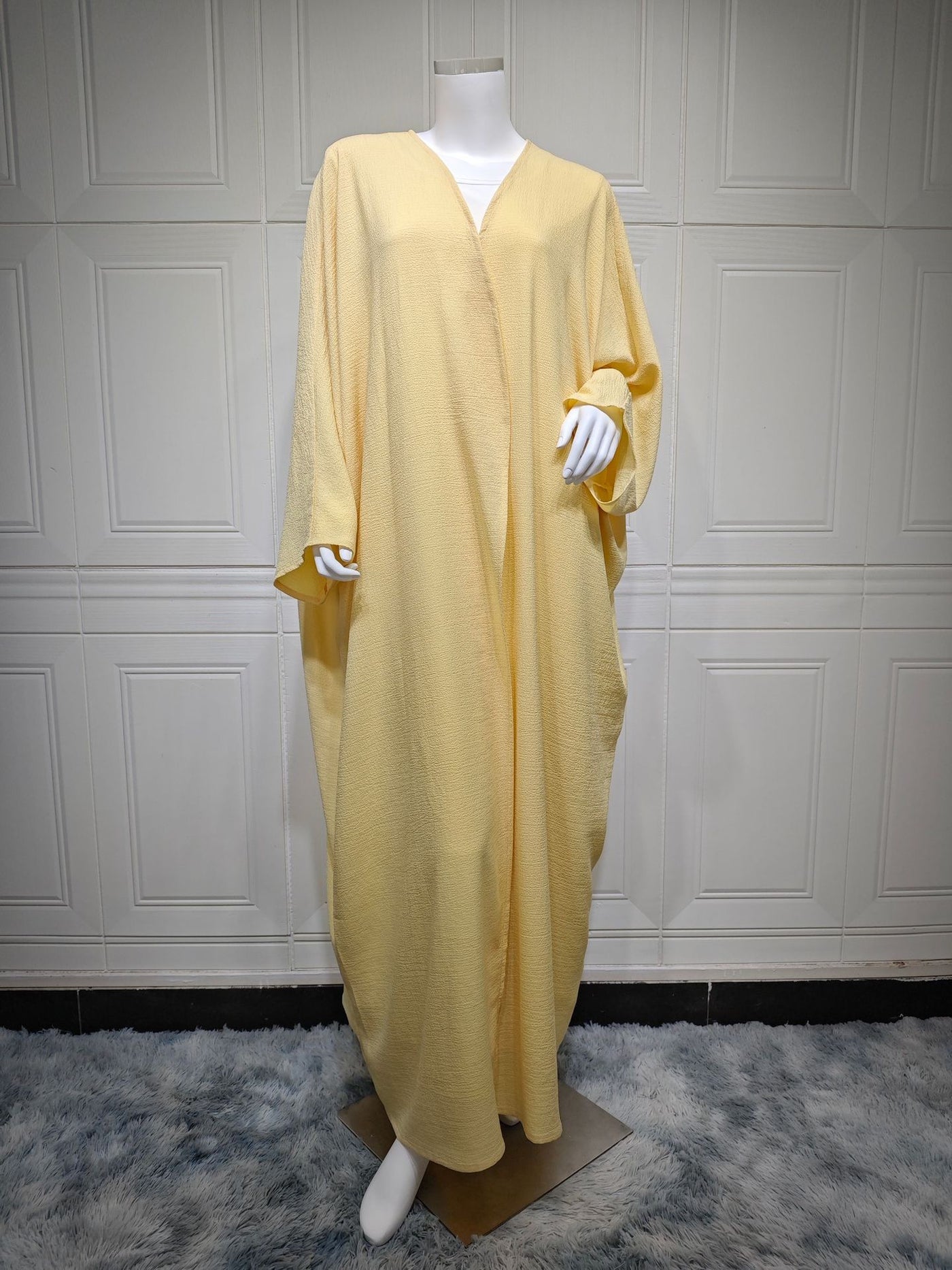 LM044 Mayo Yellow Abaya Open Cardiagn Batwing Kaftan Dress