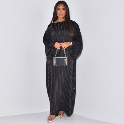 LM045 Striped Dress -Diamonds Embellishment  Kaftan Maxi -Stripedress Abaya -Arabic Muslim Women Clothing