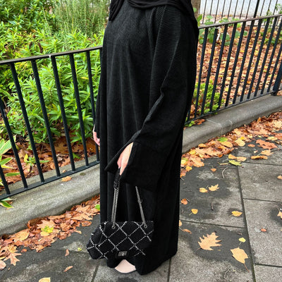 LM049 Corduroy Winter Thick Maxi Dress Closed Abaya