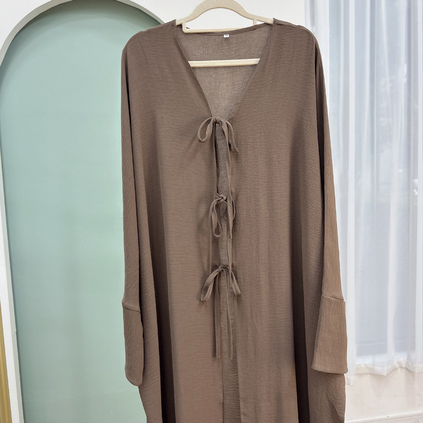 LM063 Crepe Kimono Style Open Abaya with Jazz Tie Front | Summer Modest Islamic Wear for Women