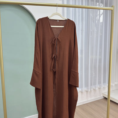 LM063 Crepe Kimono Style Open Abaya with Jazz Tie Front | Summer Modest Islamic Wear for Women