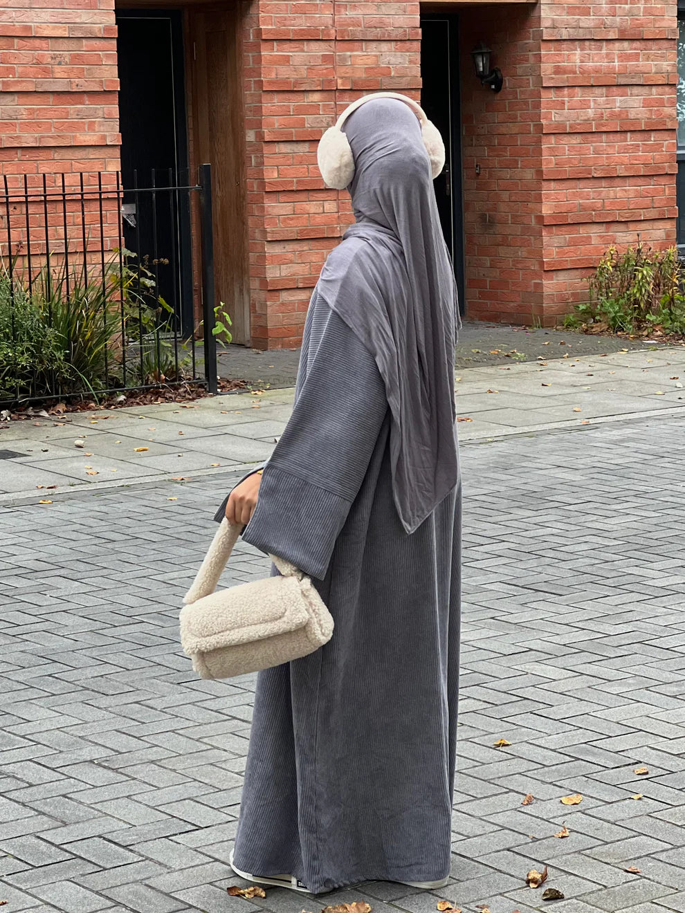 LM049 Corduroy Winter Thick Maxi Dress Closed Abaya