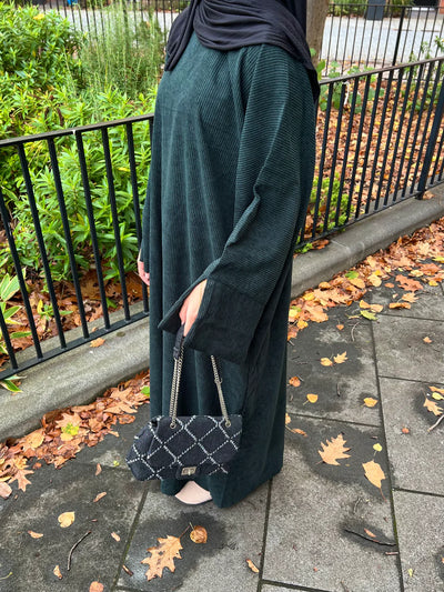 LM049 Corduroy Winter Thick Maxi Dress Closed Abaya