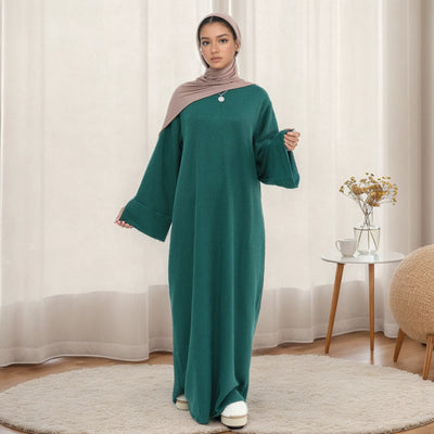 LM075 Cozy Knitted Closed Abaya Maxi Dress | Warm Autumn Winter Outfit for Modest Women