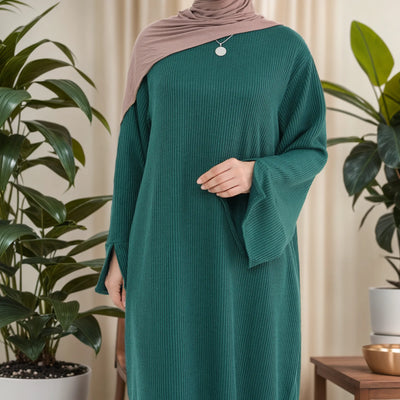 LM075 Cozy Knitted Closed Abaya Maxi Dress | Warm Autumn Winter Outfit for Modest Women