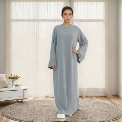 LM075 Cozy Knitted Closed Abaya Maxi Dress | Warm Autumn Winter Outfit for Modest Women