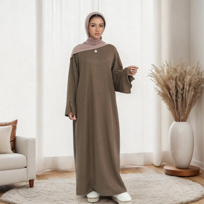 LM075 Cozy Knitted Closed Abaya Maxi Dress | Warm Autumn Winter Outfit for Modest Women