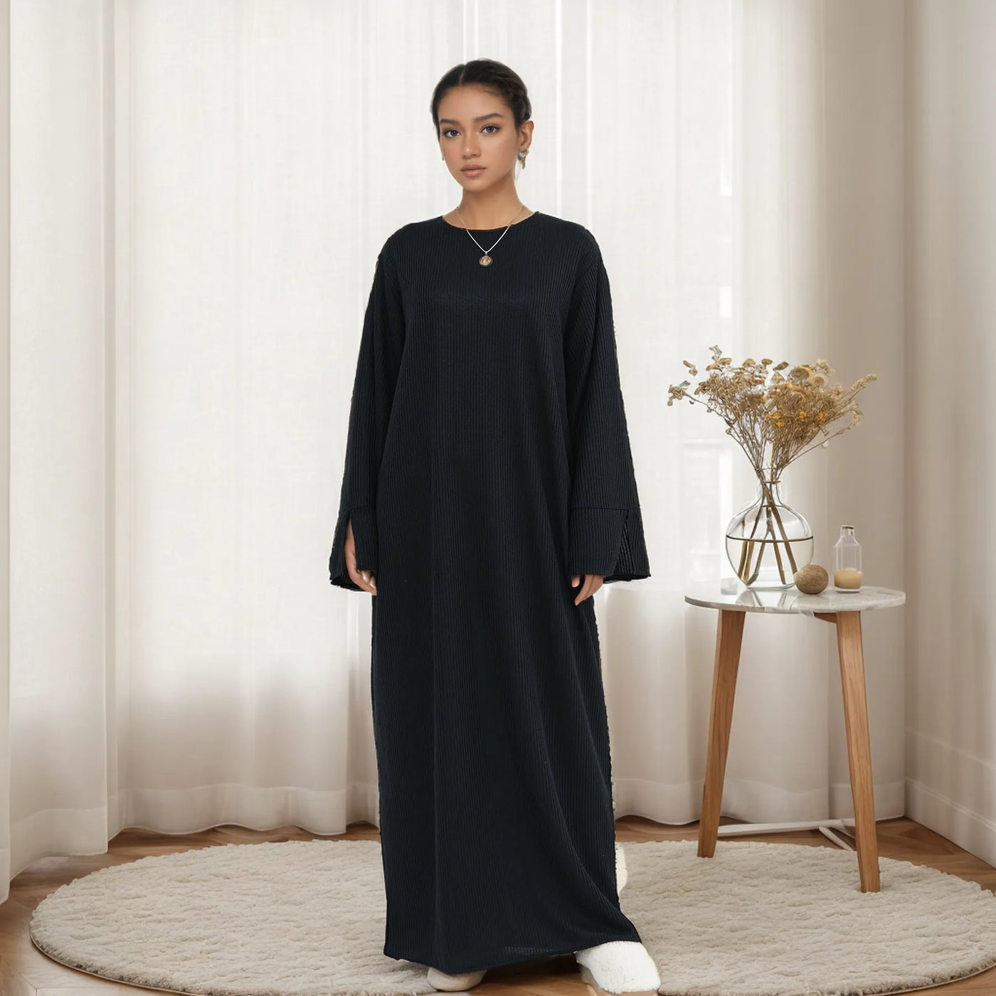 LM075 Cozy Knitted Closed Abaya Maxi Dress | Warm Autumn Winter Outfit for Modest Women