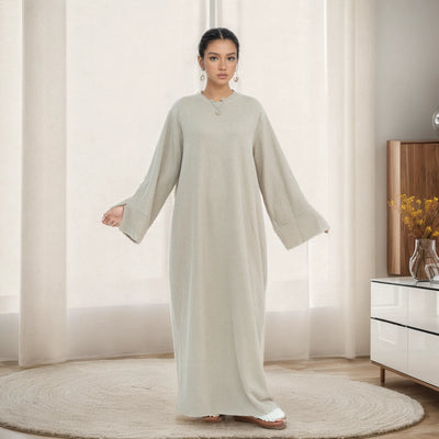 LM075 Cozy Knitted Closed Abaya Maxi Dress | Warm Autumn Winter Outfit for Modest Women