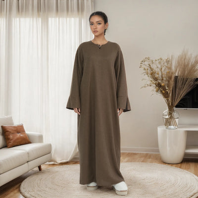 LM075 Cozy Knitted Closed Abaya Maxi Dress | Warm Autumn Winter Outfit for Modest Women