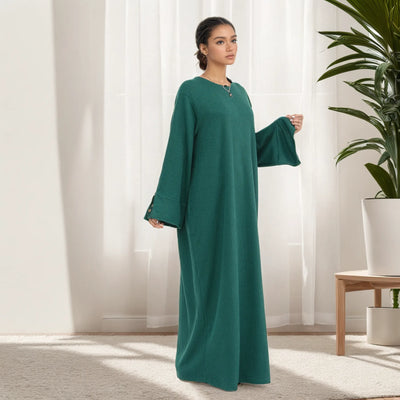 LM075 Cozy Knitted Closed Abaya Maxi Dress | Warm Autumn Winter Outfit for Modest Women