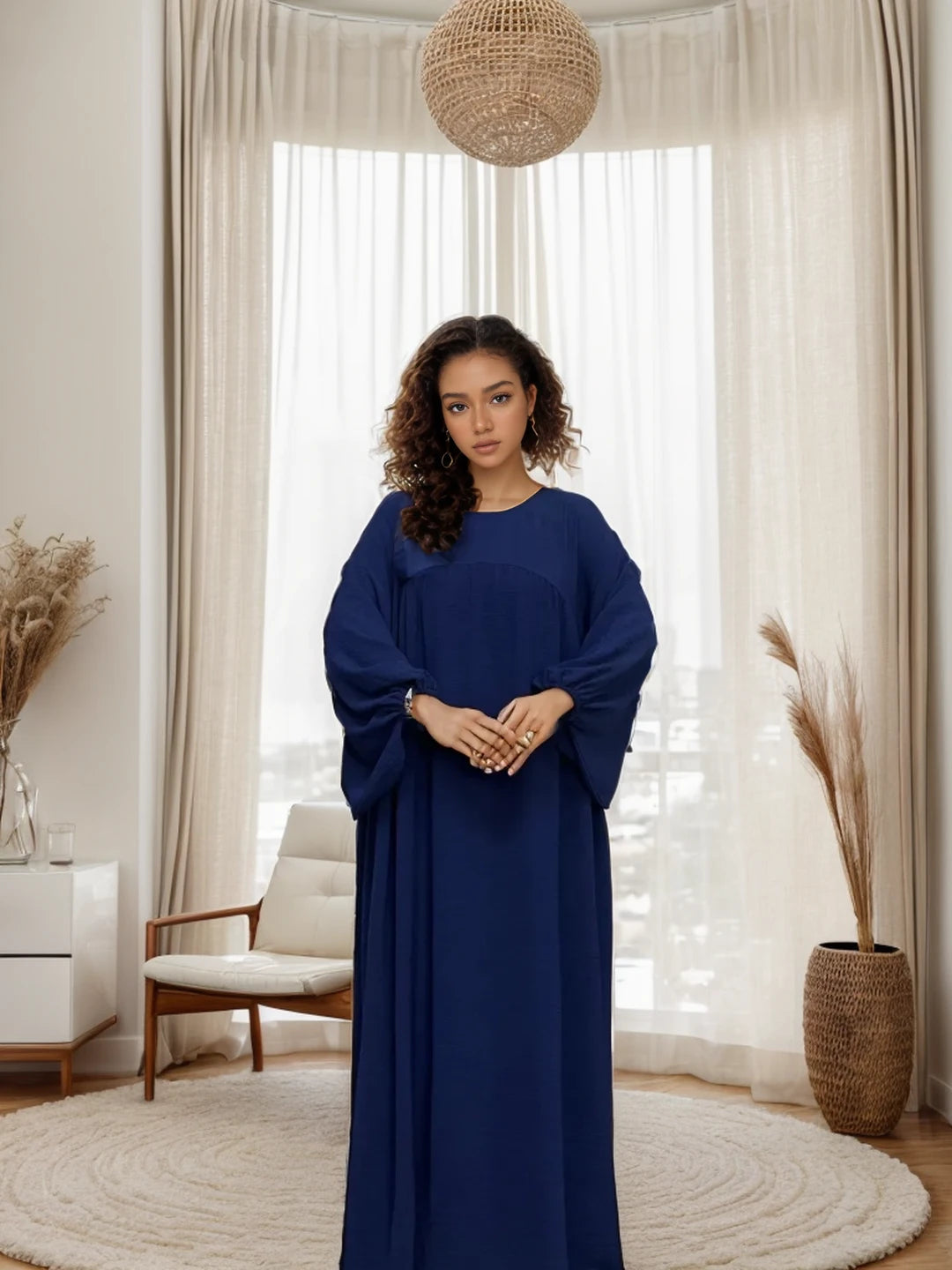 LM021 Elegant Balloon Sleeves Abaya with Pockets | Modest Islamic Dress for Women