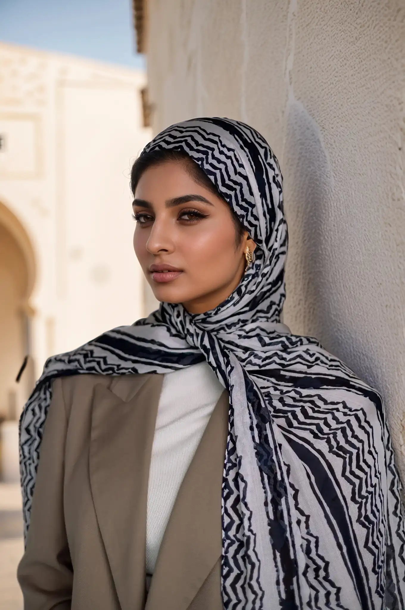 Hatta Qawah Black Printed Hijab Scarf | Stylish Keffiyeh Kuffiyeh for Modest Islamic Wear