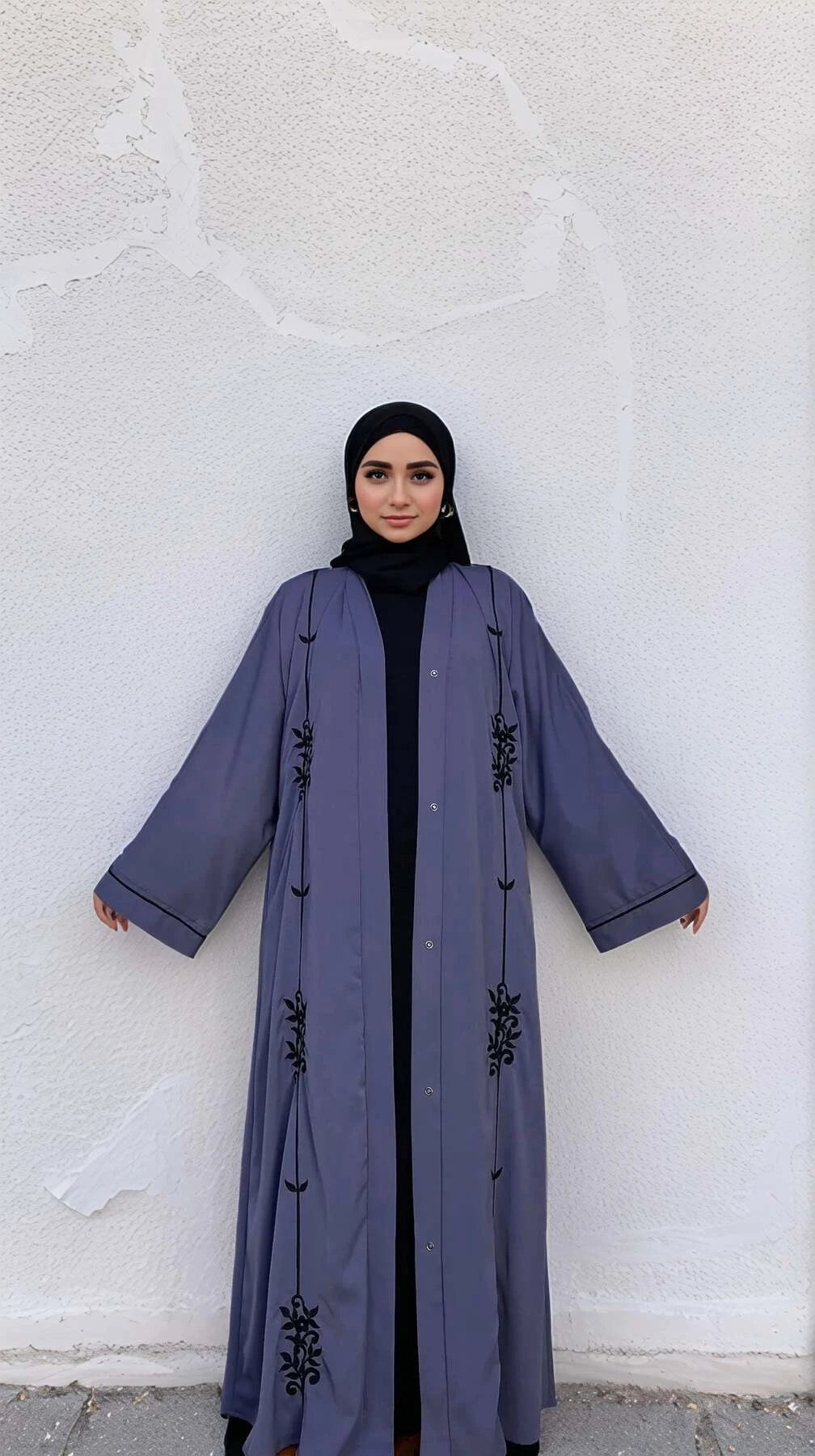 LM006 Abaya Nidha с бродерия с копчета и колан с пискюли 