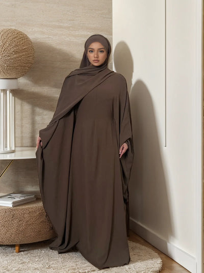 LM014 Plus Size Butterfly Abaya with Hijab Set | Modest Batwing Sleeves Islamic Dress for Muslim Women