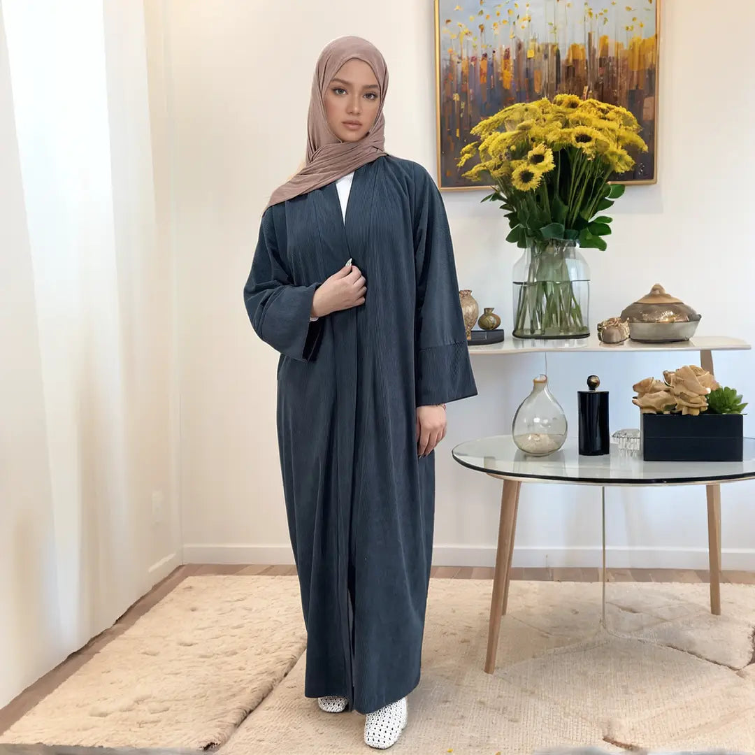 LM052 Corduroy Winter Thick Open Abaya Cardigan (Closed Sleeves)