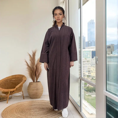 LM052 Corduroy Winter Thick Open Abaya Cardigan (Closed Sleeves)