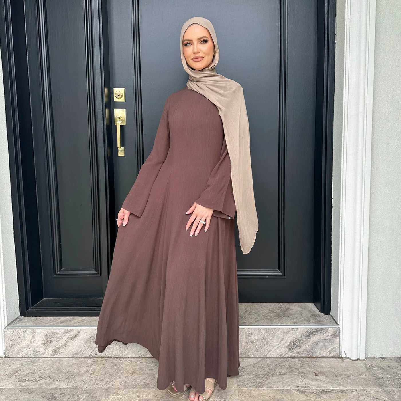 LM100 Elegant Tie-back Linen Cotton Abaya – Slim Fit, Size Up for Comfort | Modest Eid Dress