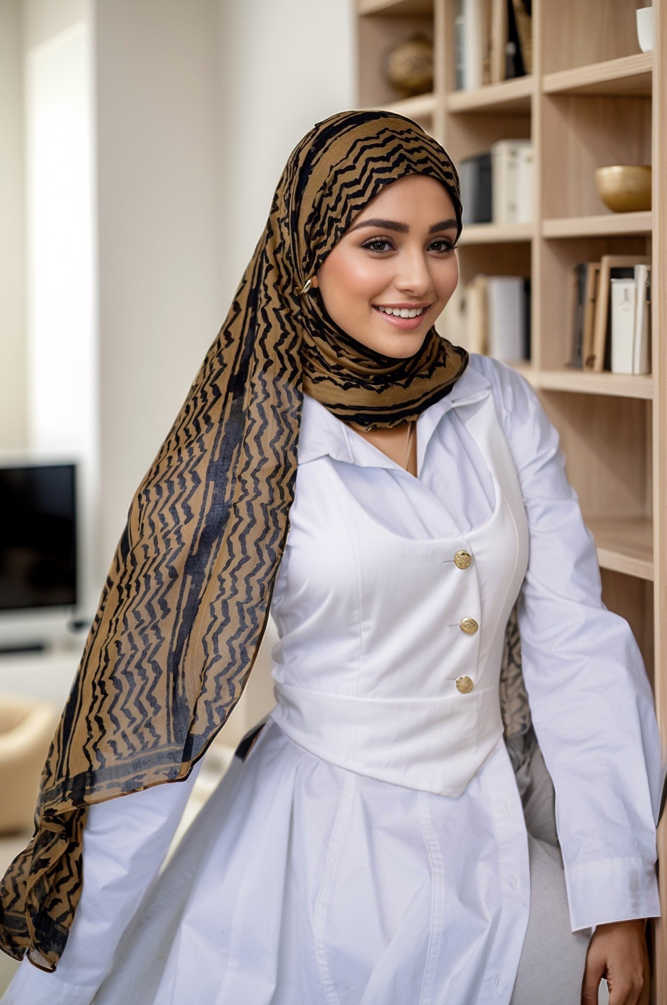 Hatta Qawah Printed Hijab Scarf - LumosModesty