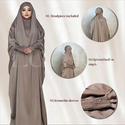 LM001 Muslim Dress for Women One Piece Jilbab Prayer Clothes Muslim jilbab abaya Dress Khimar Islam Dubai Outfits - LM001-LATTE-Jilbab Only LumosModesty