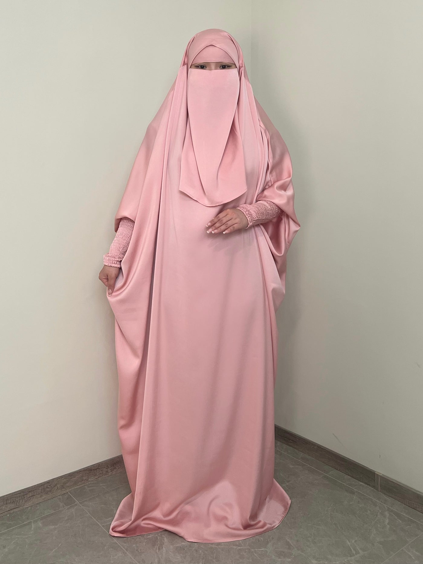 LM001 Muslim Dress for Women One Piece Jilbab Prayer Clothes Muslim jilbab abaya Dress Khimar Islam Dubai Outfits - LM001-PINK-Jilbab + Full Niqab LumosModesty