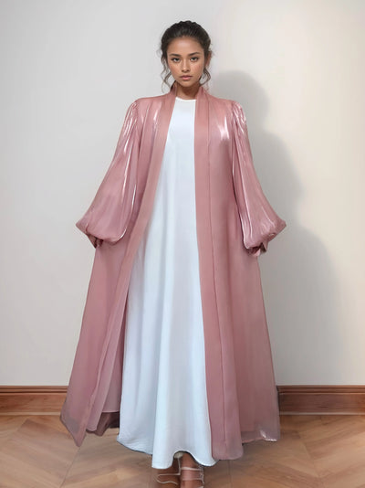 LM005 Eid Shiny Open Abaya Cardigan With Bubble Balloon Sleeves(Premium) - LumosModesty