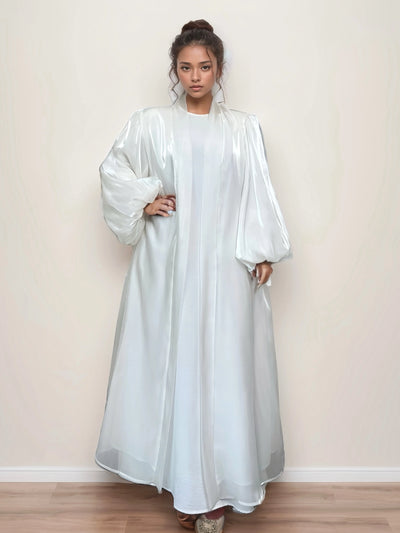 LM005 Eid Shiny Open Abaya Cardigan With Bubble Balloon Sleeves(Premium) - LumosModesty