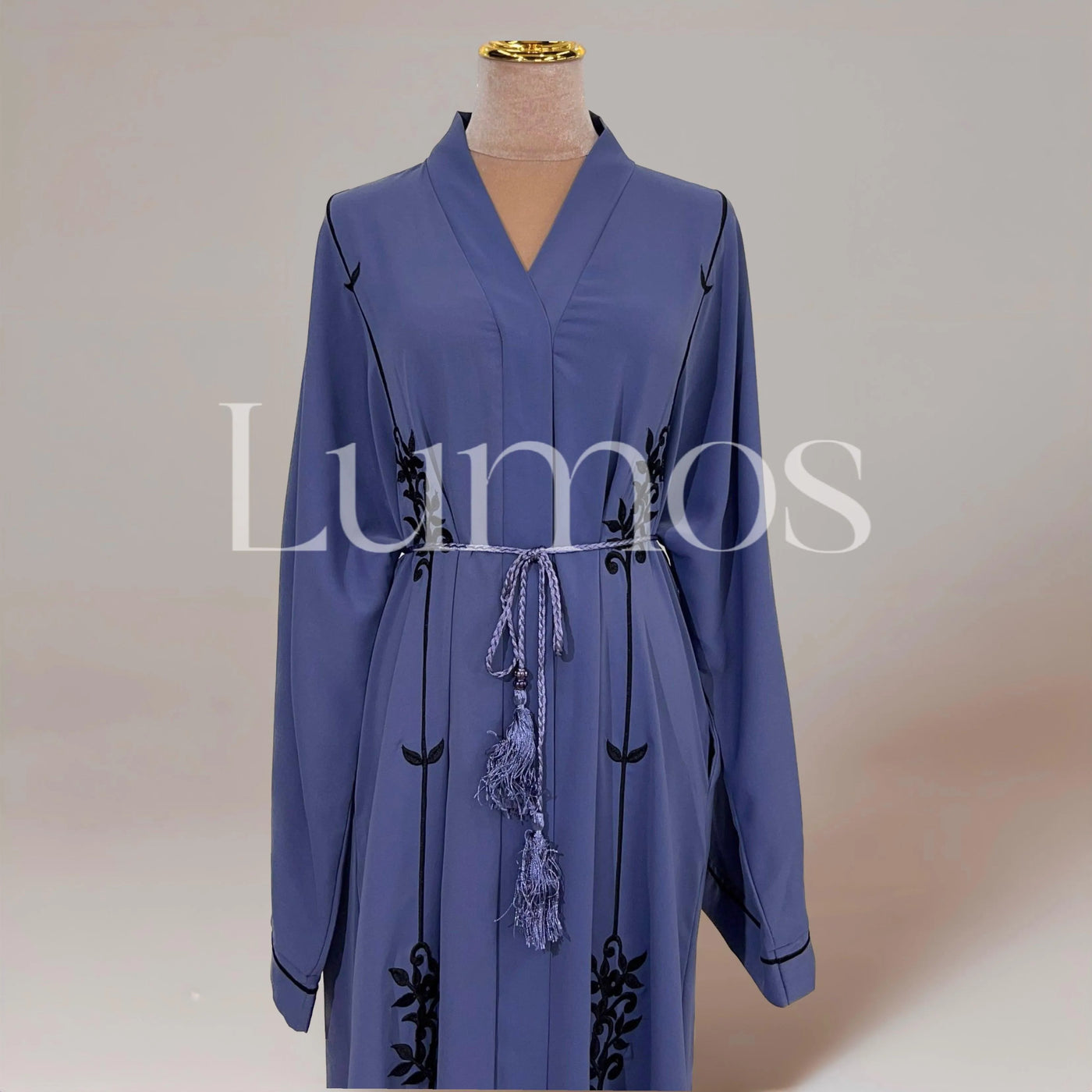 Embroidery Abaya-Nidha-With Clip Buttons- Tassel Belt - LumosModesty