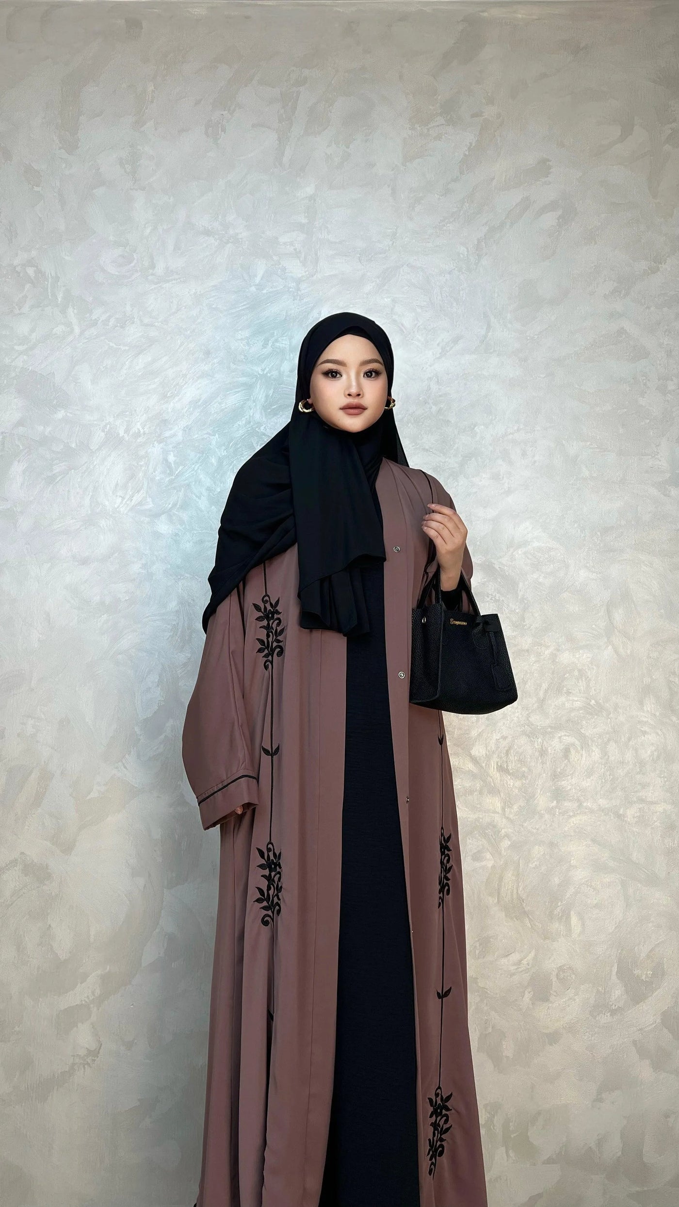 Embroidery Abaya-Nidha-With Clip Buttons- Tassel Belt