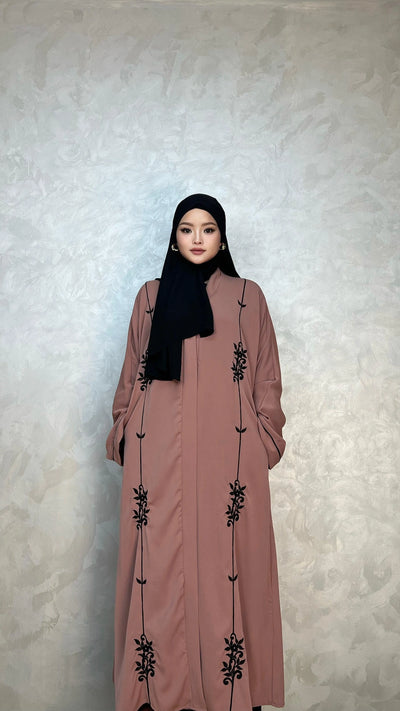 Embroidery Abaya-Nidha-With Clip Buttons- Tassel Belt - LumosModesty