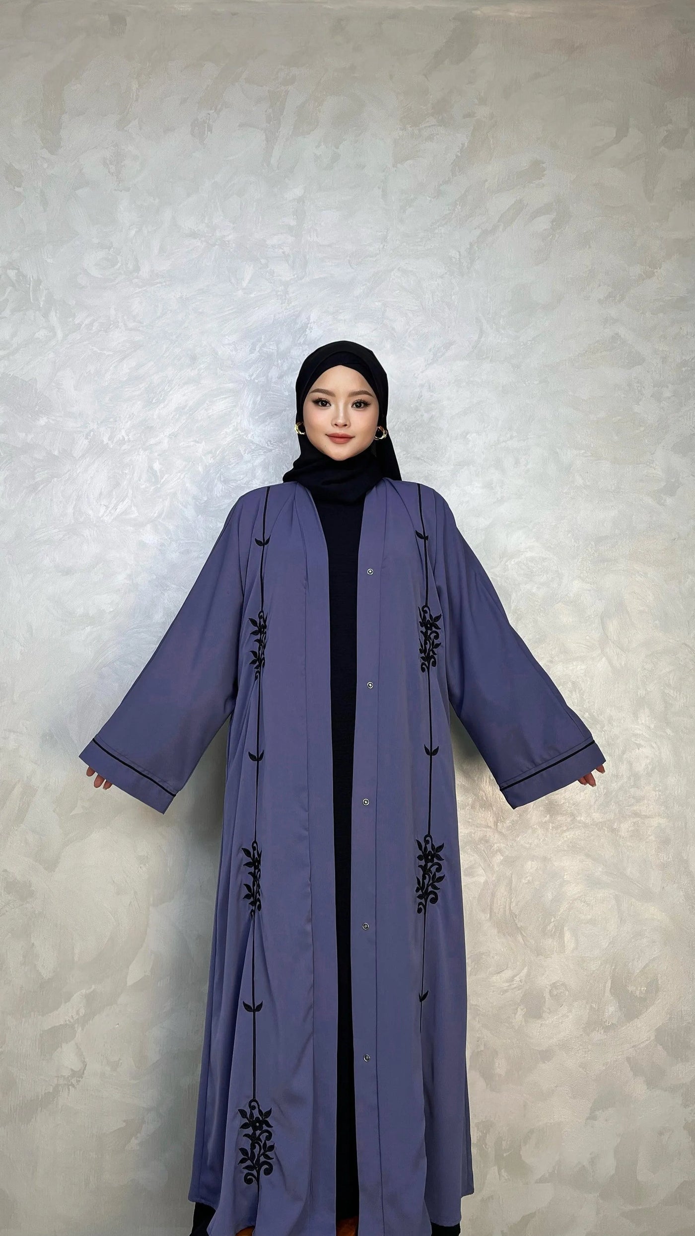 Embroidery Abaya-Nidha-With Clip Buttons- Tassel Belt - LumosModesty