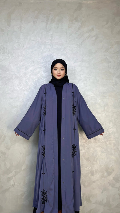 Embroidery Abaya-Nidha-With Clip Buttons- Tassel Belt - LumosModesty