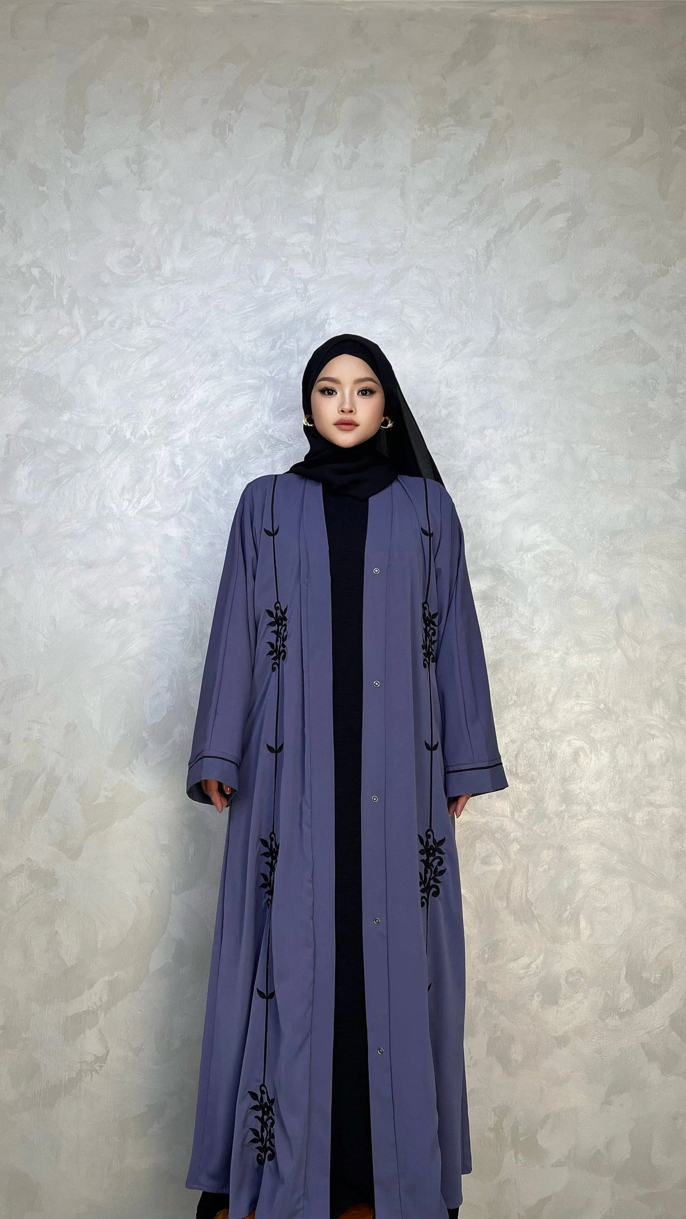 Embroidery Abaya-Nidha-With Clip Buttons- Tassel Belt - LumosModesty