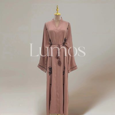 Embroidery Abaya-Nidha-With Clip Buttons- Tassel Belt - LumosModesty