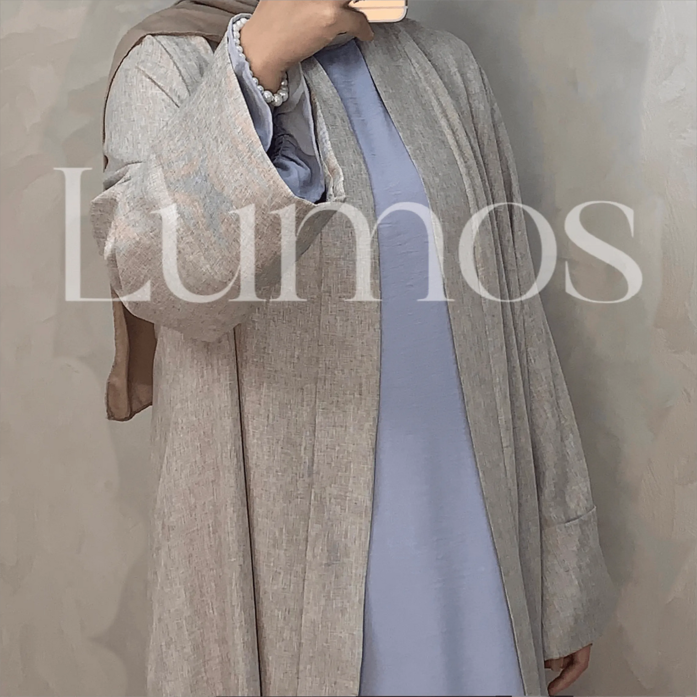 LM007 Linen Texture Open Abaya-With Belt -Pockets - LumosModesty