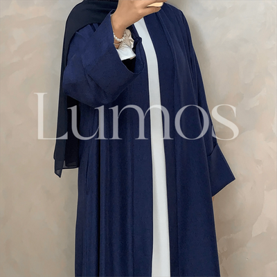 LM007 Linen Texture Open Abaya-With Belt -Pockets - LumosModesty