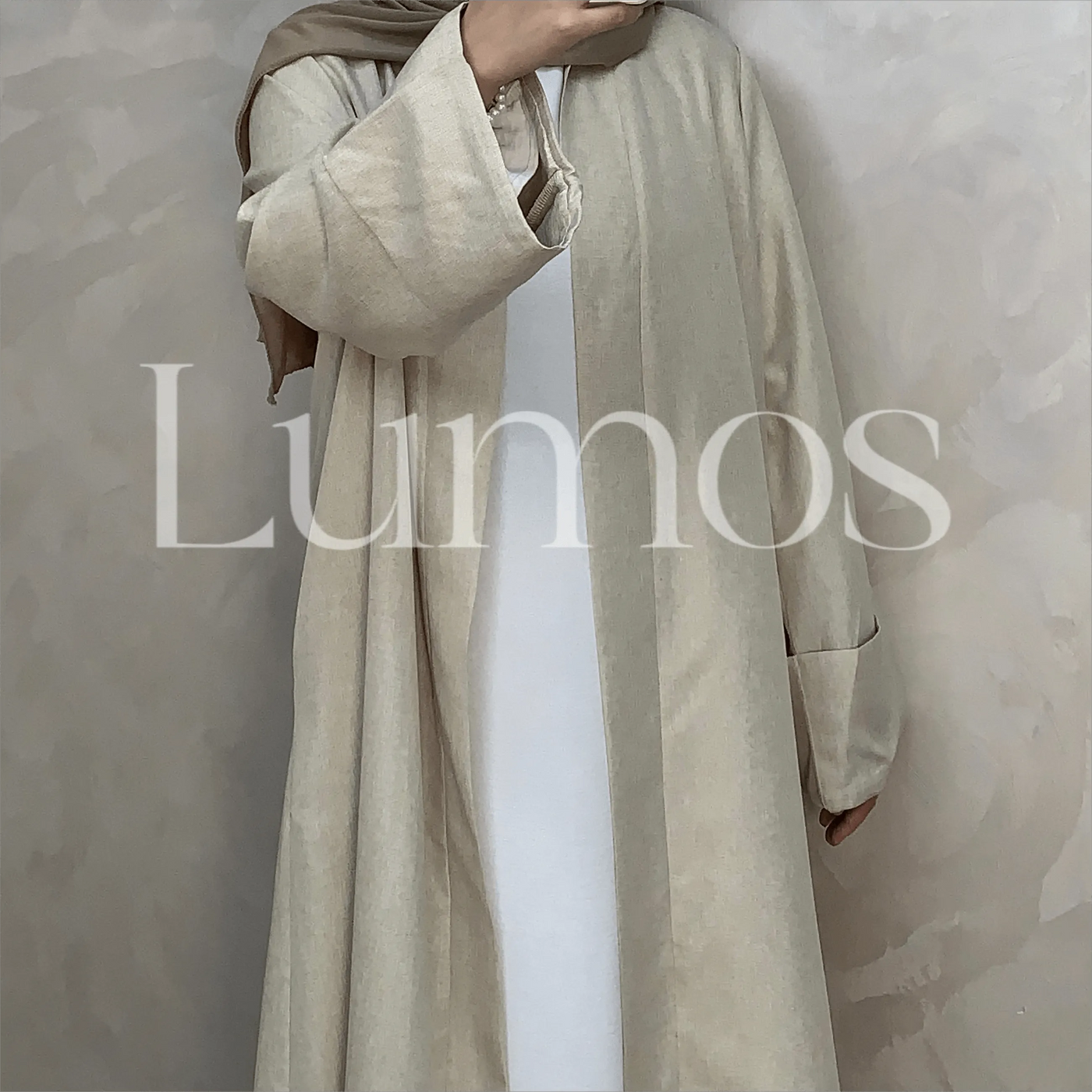 LM007 Linen Texture Open Abaya-With Belt -Pockets - LumosModesty