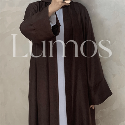 LM007 Linen Texture Open Abaya-With Belt -Pockets - LumosModesty