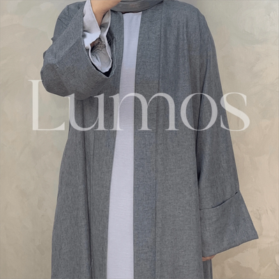 LM007 Linen Texture Open Abaya-With Belt -Pockets - LumosModesty