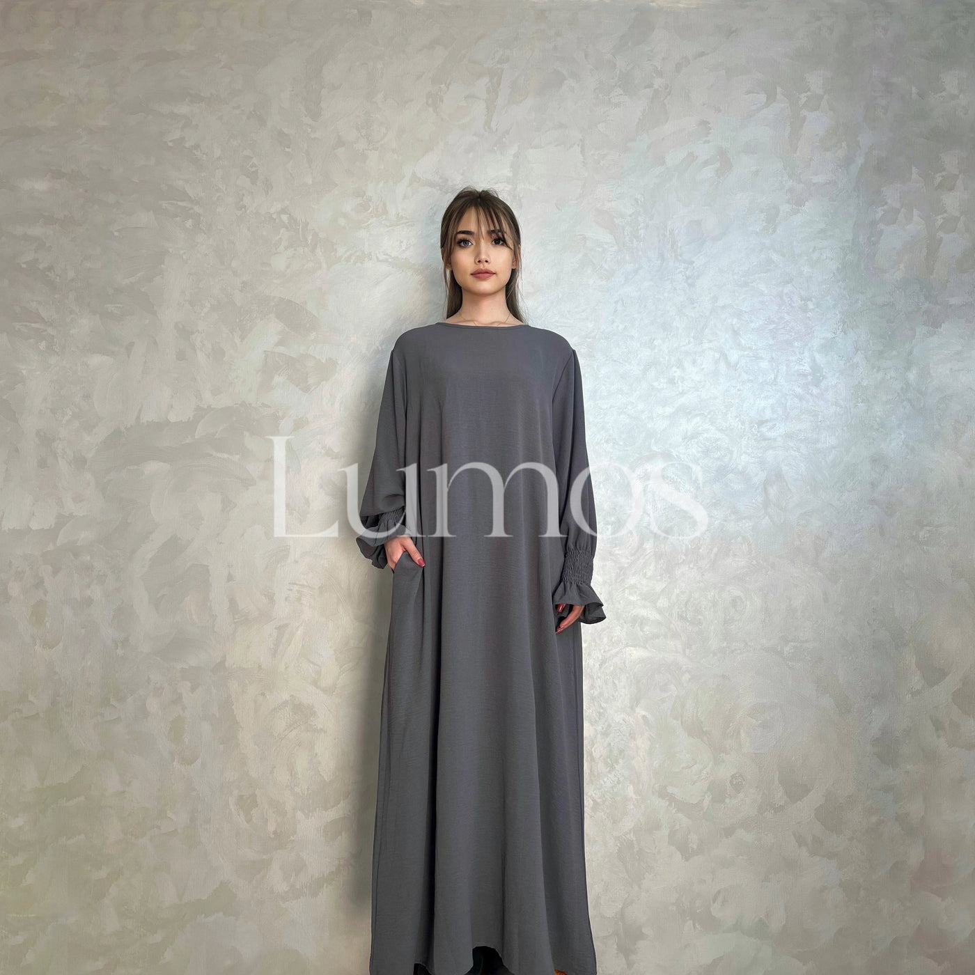 LM008 Crepe Cotton Slip Abaya Dress With Pockets - LumosModesty