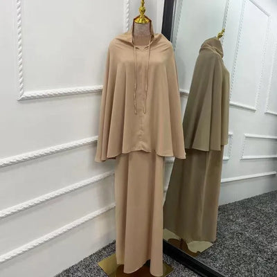 LM010 Two Pieces Abaya Set Suit With Maxi Big Scarf Nidha - LumosModesty