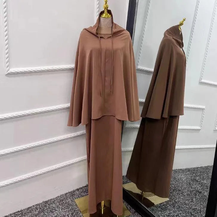 LM010 Two Pieces Abaya Set Suit With Maxi Big Scarf Nidha - LumosModesty