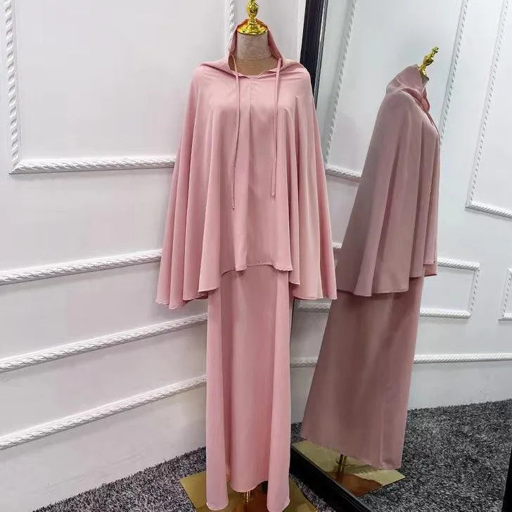 LM010 Two Pieces Abaya Set Suit With Maxi Big Scarf Nidha - LumosModesty