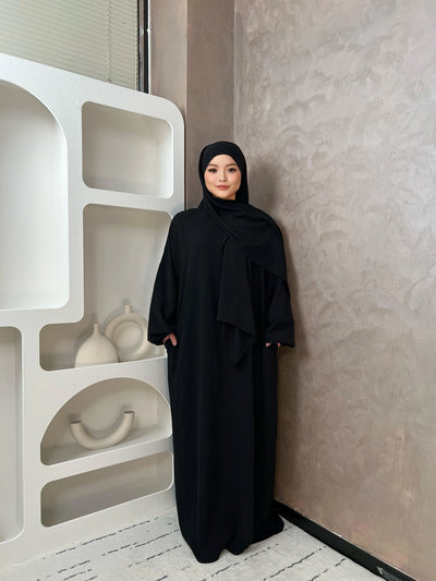 LM013 One-Piece Prayer Dress -Crepe Hooded Abaya- with Hijab Attached - LumosModesty