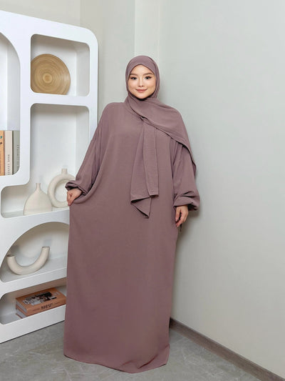 LM013 One-Piece Prayer Dress -Crepe Hooded Abaya- with Hijab Attached - LumosModesty