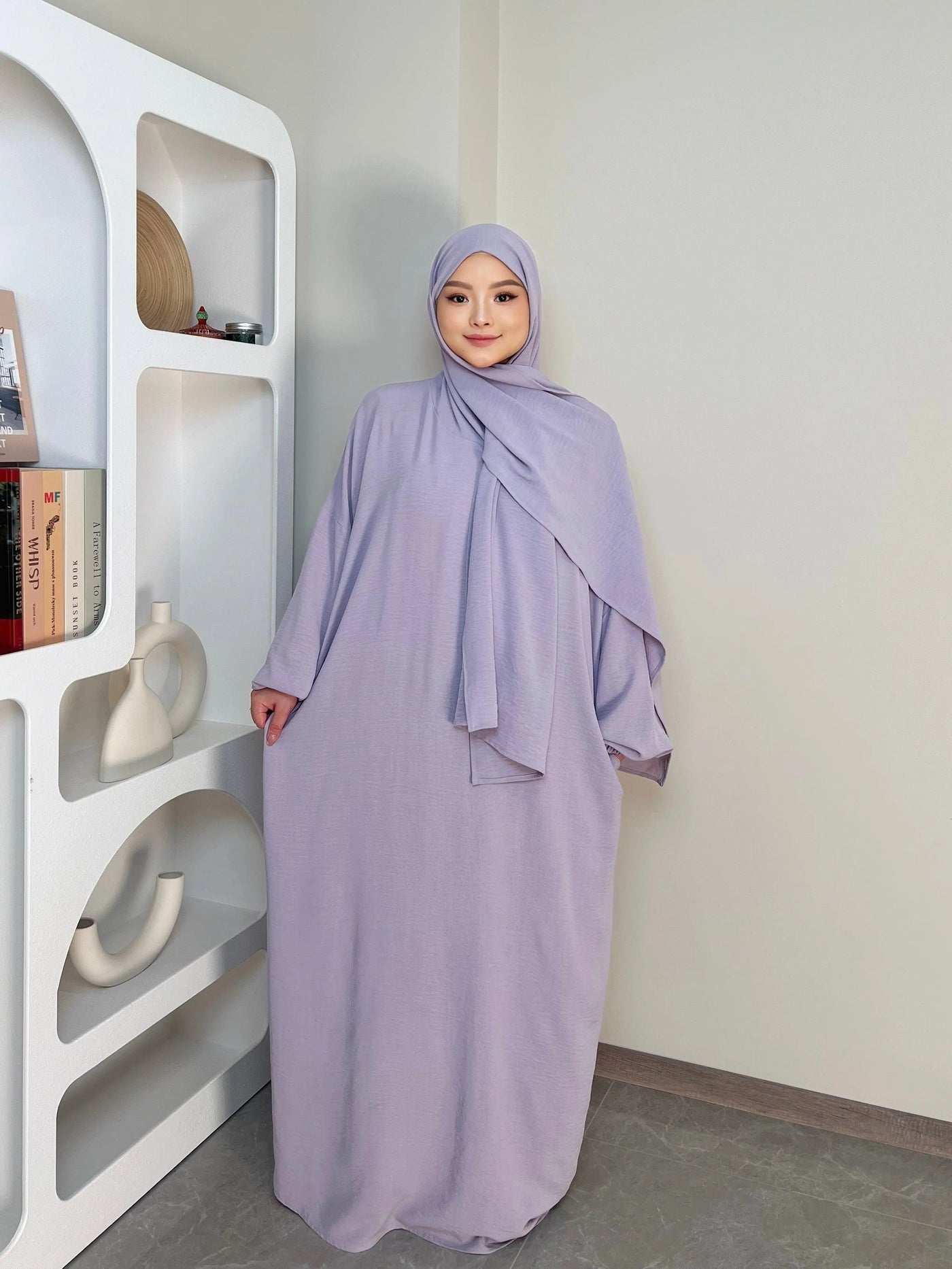 LM013 One-Piece Prayer Dress -Crepe Hooded Abaya- with Hijab Attached - LumosModesty