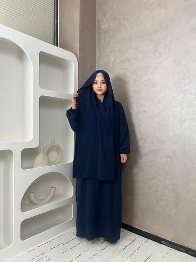 LM013 One-Piece Prayer Dress -Crepe Hooded Abaya- with Hijab Attached - LumosModesty