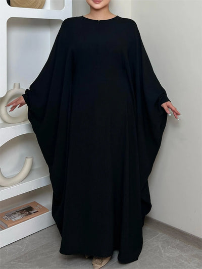 LM014 Butterfly Abaya with Hijab 2 Pieces Set Batwing Sleeves Ironfree Maternity Nursing Friendly Plus Size Dress Muslim Women - LumosModesty