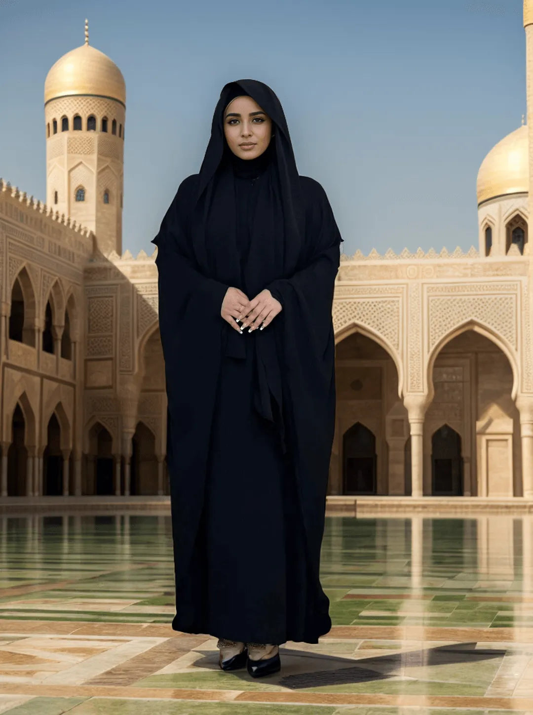 LM014 Butterfly Abaya with Hijab 2 Pieces Set Batwing Sleeves Ironfree Maternity Nursing Friendly Plus Size Dress Muslim Women - LumosModesty