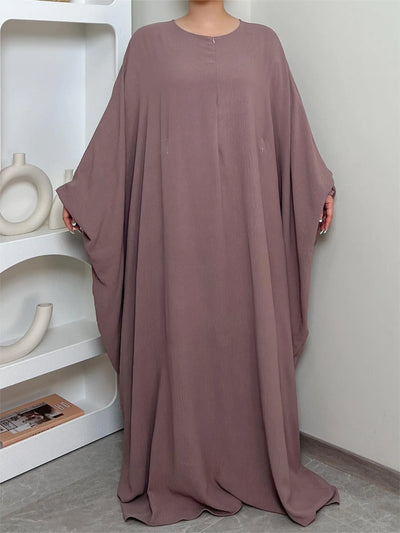 LM014 Butterfly Abaya with Hijab 2 Pieces Set Batwing Sleeves Ironfree Maternity Nursing Friendly Plus Size Dress Muslim Women - LumosModesty